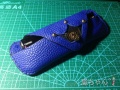 宝蓝控，荔枝纹牛皮眼镜盒 ，植糅皮拼鸵鸟皮零钱包