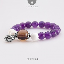 三生五彩原创天然进口顶级紫水晶时尚中国民族风单圈手串手链女款